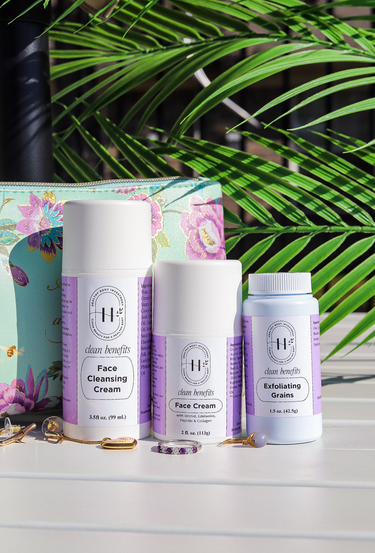 Face Care Set - Face Cream, Face Cleanser & Exfoliating Grains